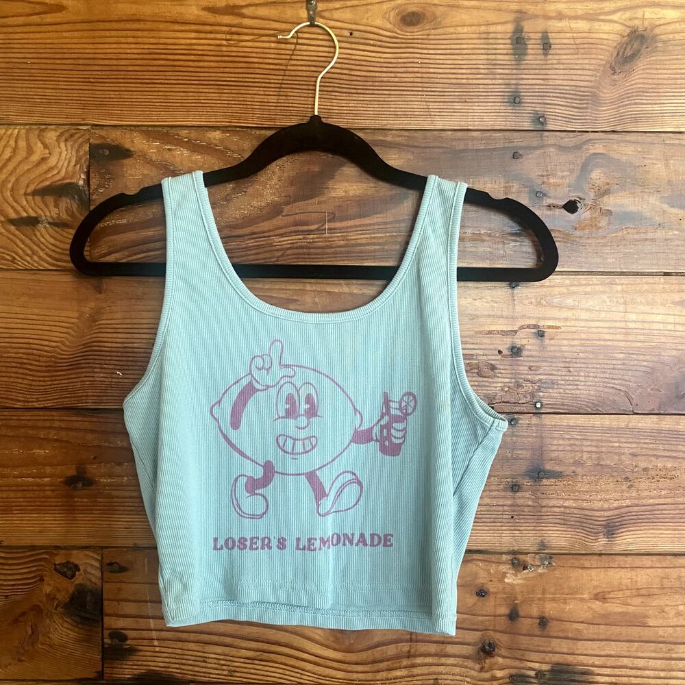 Upcycled Green Ribbed Crop Tank XL